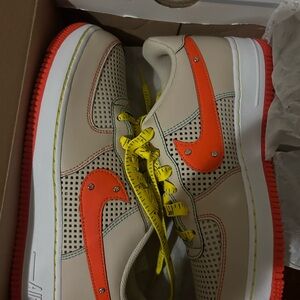 Nike Beige and Orange Air Force 1 Sneakers